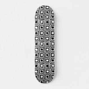 Retro Squares - White on Black Skateboard
