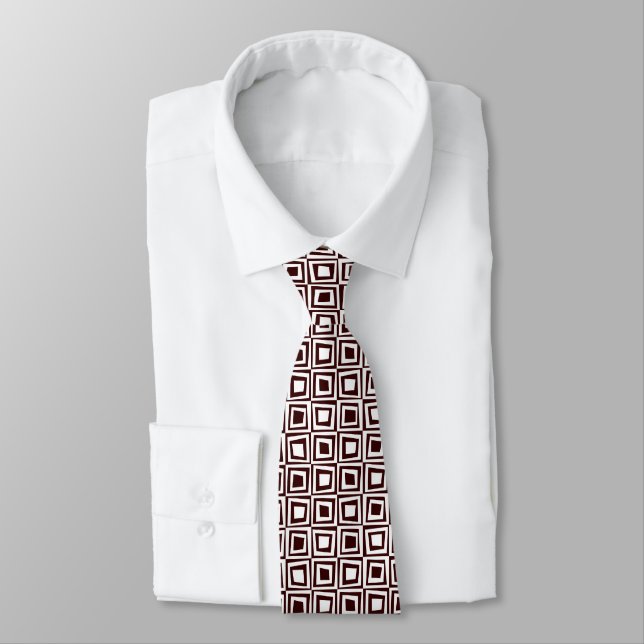 Retro Squares - White on Brown Tie (Tied)