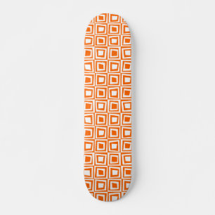 Retro Squares - White on Orange Skateboard