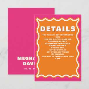 Retro Squiggle Wavy Curve Pink Orange Wedding Enclosure Card
