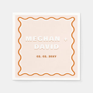 Retro Squiggle Wavy Curve Terracotta Wedding Napkin