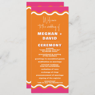 Retro Squiggle Wavy Pink Orange Wedding Programme