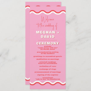 Retro Squiggle Wavy Pink Red Wedding Programme