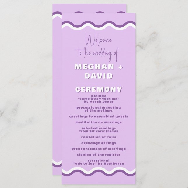 Retro Squiggle Wavy Purple Wedding Programme (Front/Back)