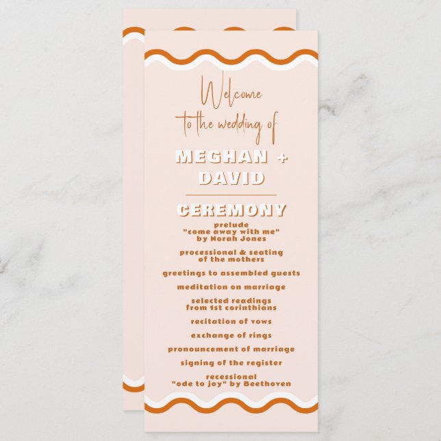 Retro Squiggle Wavy Terracotta Wedding Program Programme (Front/Back)