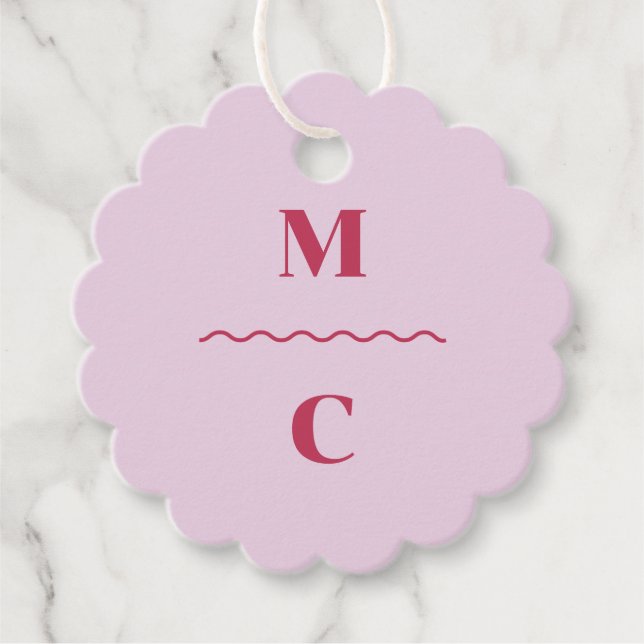Retro Squiggle Wedding Monogram Favour Tags (Front)