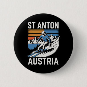 Retro St Anton Austria Ski Resort 6 Cm Round Badge