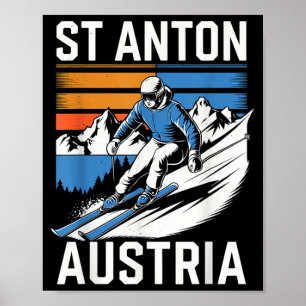 Retro st anton austria ski resort fun alpine skiin poster