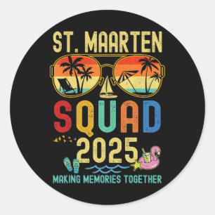 Retro St. Maarten Cruise Vacation 2025 Family Frie Classic Round Sticker