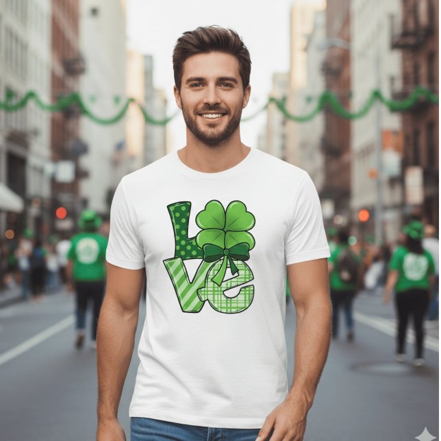 Retro St Patrick's Day Love Clover Green Plaid  T-Shirt (Creator Uploaded)