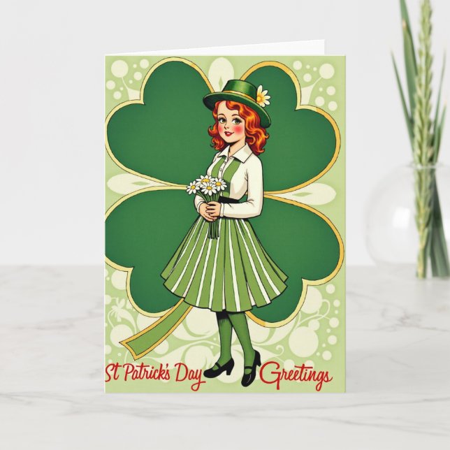 Retro St Patricks Day Woman Card (Front)
