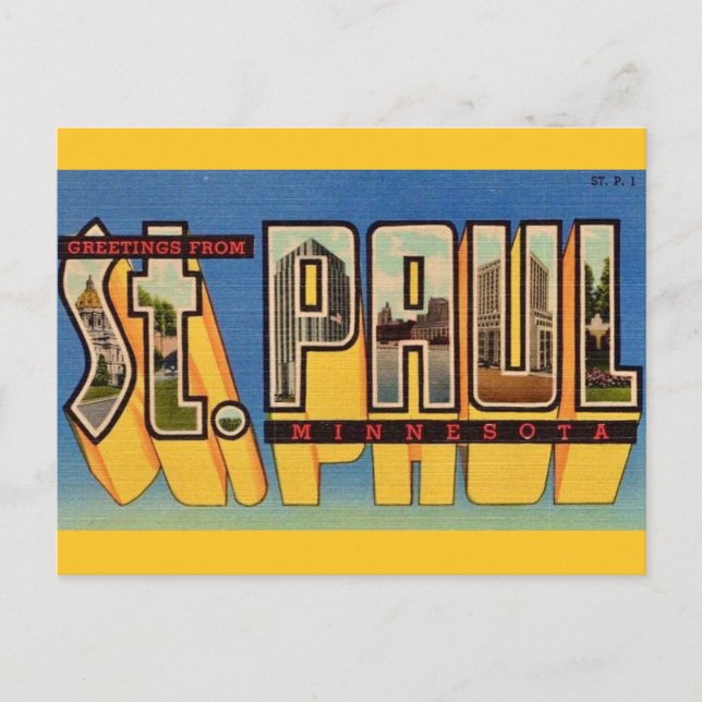 Retro St Paul Minnesota Greetings Postcard (Front)