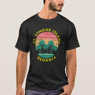 Retro St Simons Island Vacation Souvenir Palm Tree T-Shirt