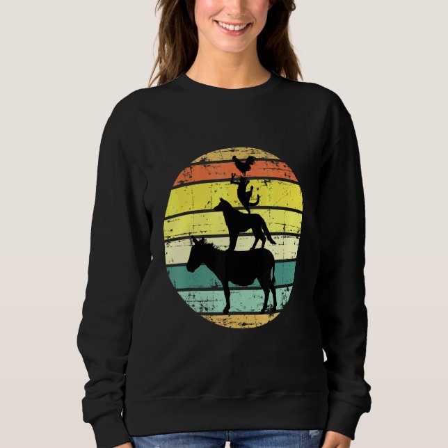 Retro Stacked Farm Animals Vintage Sunset Colours  Sweatshirt (Front)