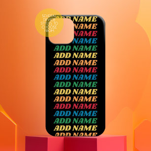 Retro Stacked Name Pattern Rainbow Colours 70s Case-Mate iPhone 14 Case