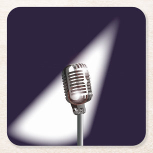 Retro Stage Microphone Square Paper Coaster
