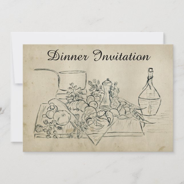 Retro Stained Paper Rehearsal Dinner Lobster Wine Invitation (Front)