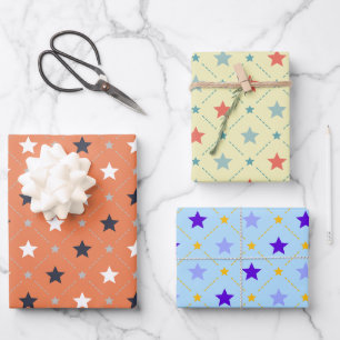 Retro Star Dot Line Geometric Pattern Wrapping Paper Sheet