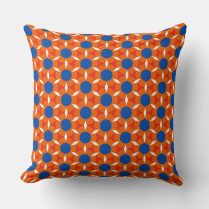 Retro Star Round Flower Orange Blue Cushion