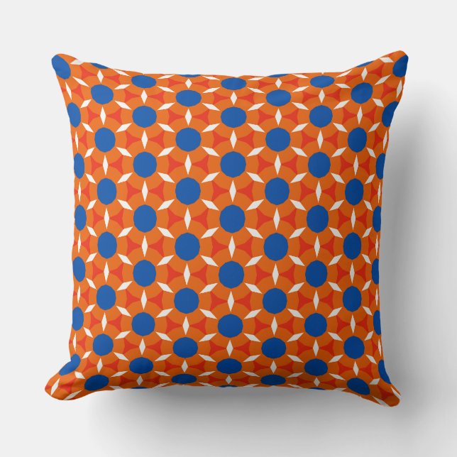 Retro Star Round Flower Orange Blue Cushion (Front)