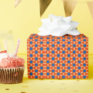 Retro Star Round Flower Orange Blue Wrapping Paper