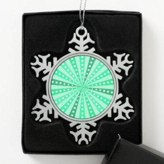 Retro Starburst Background - Green Snowflake Pewter Christmas Ornament
