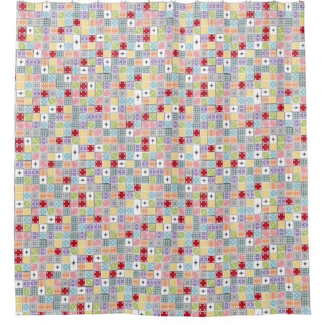 Retro Starburst Dominoes Shower Curtain (Front)