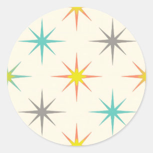 Retro Starburst Mid-Century Pattern Classic Round Sticker