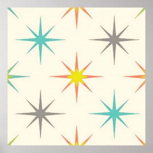Retro Starburst Mid-Century Pattern Poster