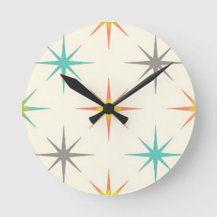 Retro Starburst Mid-Century Pattern Round Clock