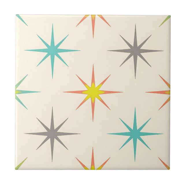 Retro Starburst Mid-Century Pattern Tile (Front)