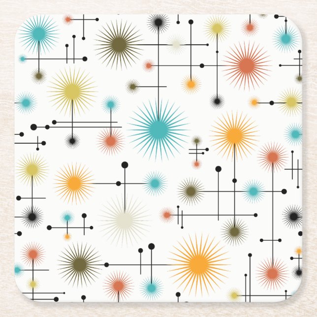 Retro Starbursts A Go-Go! Square Paper Coaster (Front)