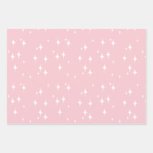 Retro Stardust Starburst Stars Pink Aesthetic Wrapping Paper Sheet