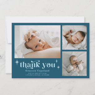 Retro Stars Boy Teal Birth Announcement Card 