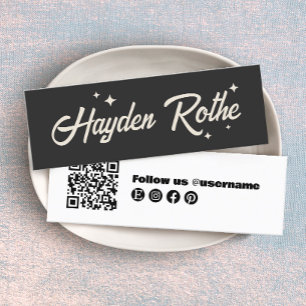 Retro Stars Typography Black Mini Business Card