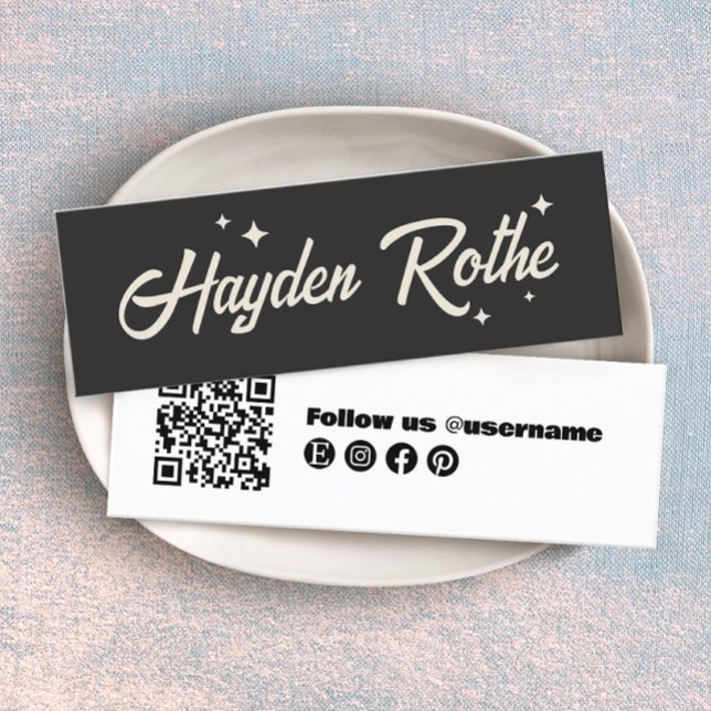 Retro Stars Typography Black  Mini Business Card (Creator Uploaded)