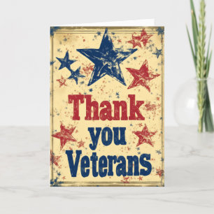 Retro Stars Veteran Blue Red Holiday Card