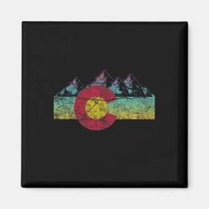 Retro State Flag Colorado Rocky Mountains Skiing A Magnet