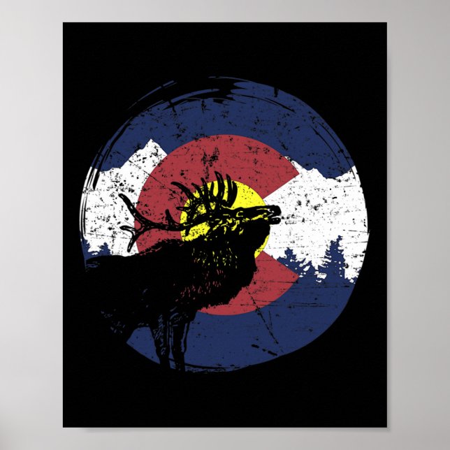 Retro State Flag Colorado Rocky Mountains Skiing A Poster (Front)