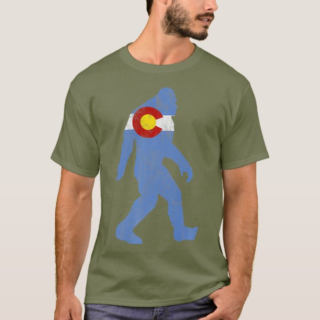 Retro State Flag of Colorado Bigfoot Silhouette T-Shirt (Front)