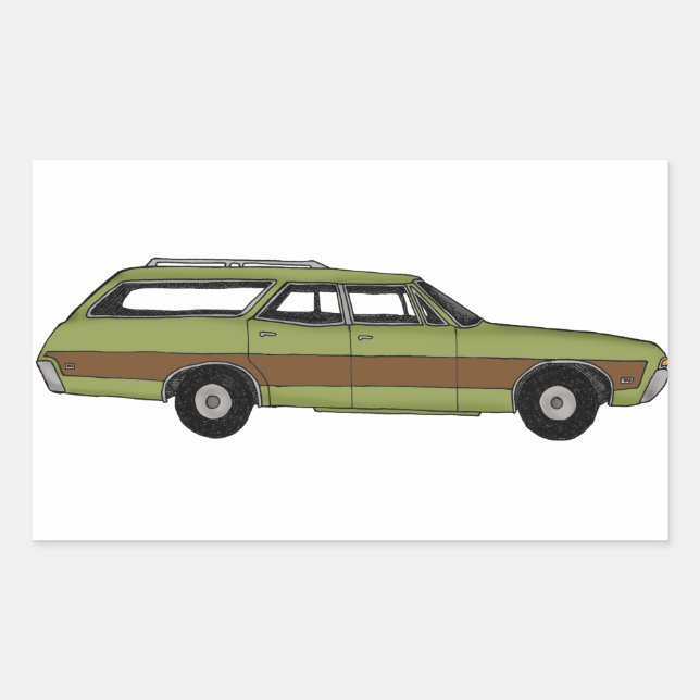 retro station wagon rectangular sticker (Front)