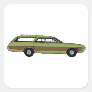 retro station wagon square sticker