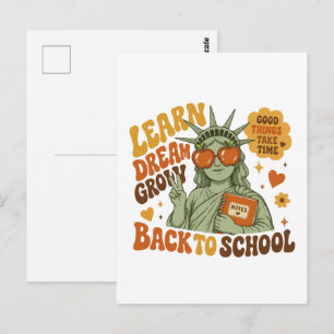 Retro Statue of Liberty Back to School Vibes Postcard