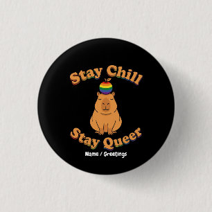 Retro Stay Chill Stay Queer Capybara Rainbow Zen  3 Cm Round Badge
