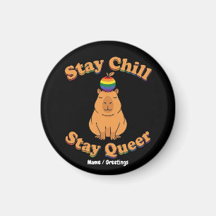 Retro Stay Chill Stay Queer Capybara Rainbow Zen Magnet