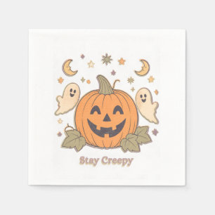 Retro Stay Creepy Pumpkin & Cute Ghosts Halloween Napkin