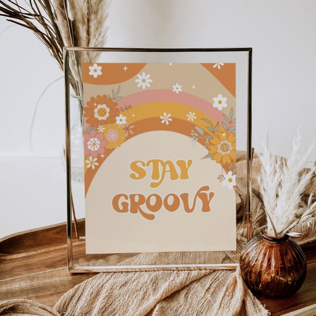 Retro stay groovy floral birthday poster (Creator Uploaded)