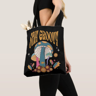 Retro Stay Groovy Mushroom Tote Bag