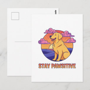 Retro Stay Pawsitive Golden Retriever Sunset Postcard