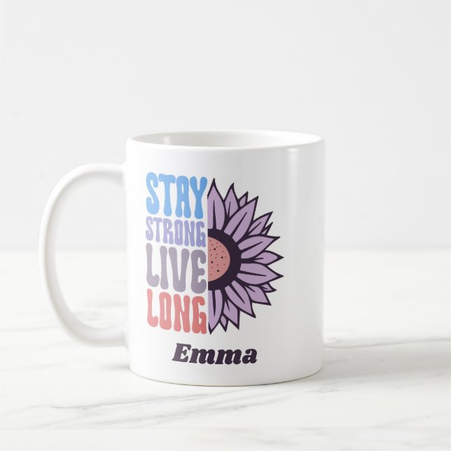 Retro Stay Strong Live Long Sunflower Positive Coffee Mug (Left)